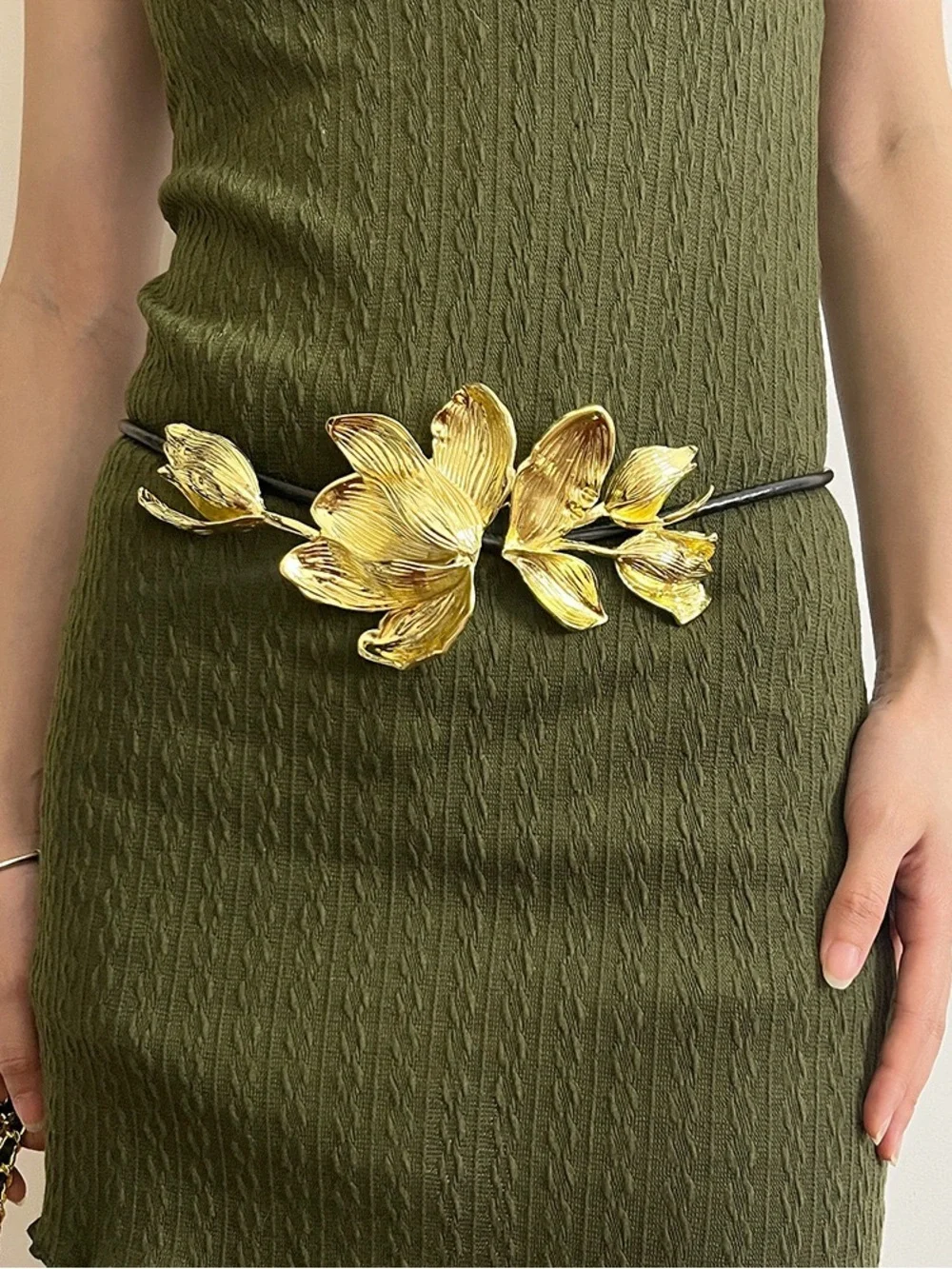 Vintage Gold Floral Statement Belt - Women's Accessory size-adjustable
